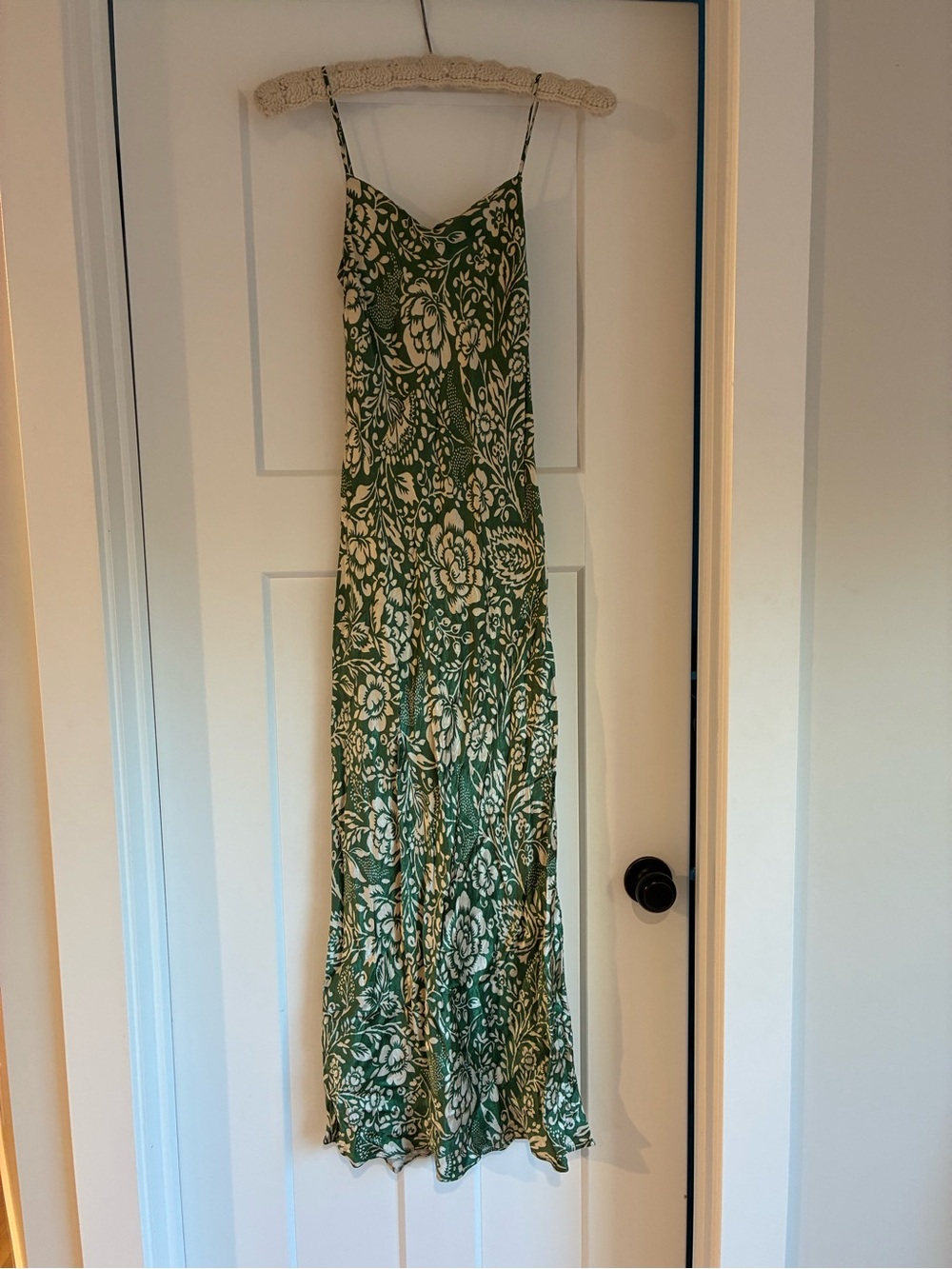 Zara Green Floral Slip Dress silky fabric long length Xs party homecoming
